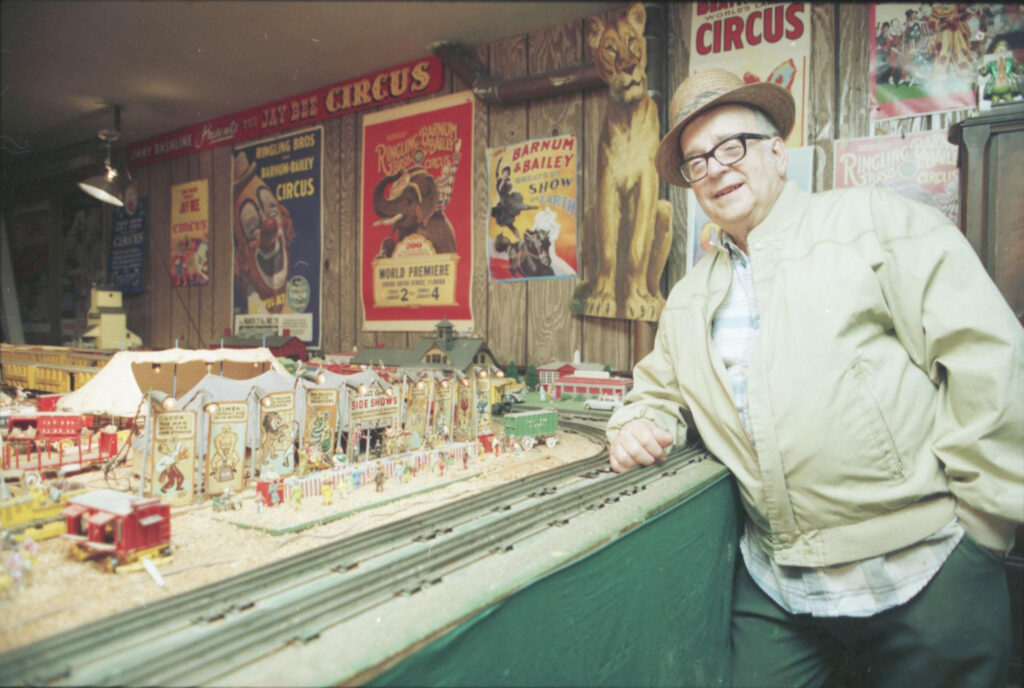 James Bashline's garage houses a tiny circus, complete with horse-drawn calliope. Photo by Jack Neely