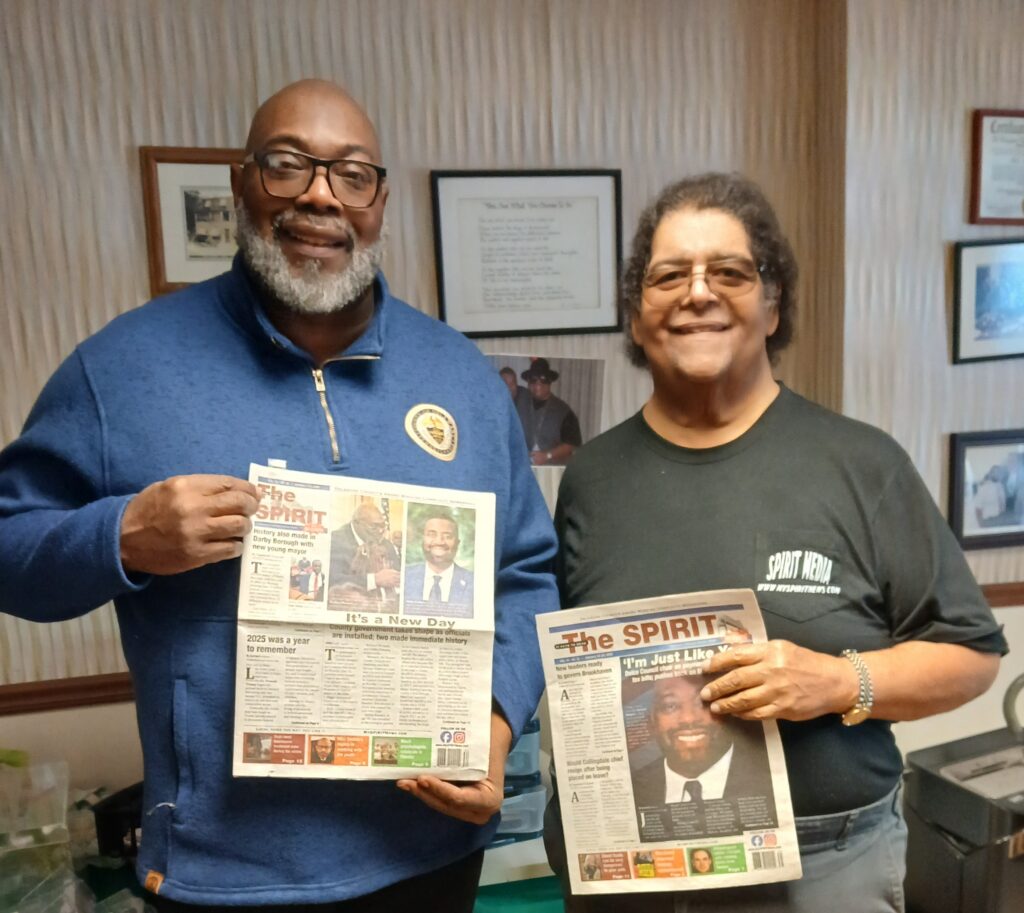Delaware County Council Chairman Richard Womack, Jr. (left) and SPIRIT Publisher Paul A. Bennett